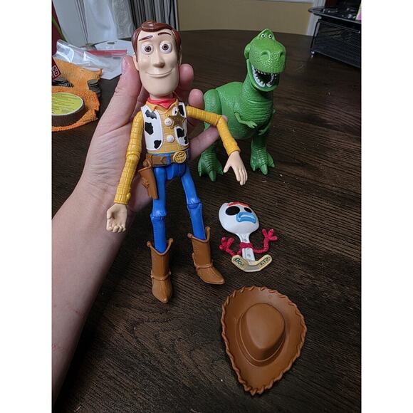Toy Story Action Figures Lot of 3 Woody, Rex & Spone Forky Disney Pixar VIDEO - Picture 12 of 16
